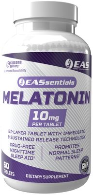 EAS Melatonin 10mg Drug-Free Nighttime Sleep Aid Immediate Sustained Release Technology Better Absorption with Cyclosome Delivery 60 Tablets