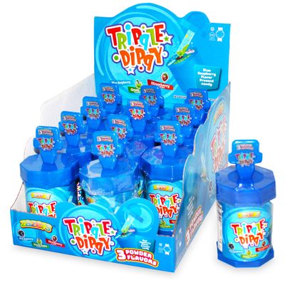 Lollipop and Sour Powder Candy, 12 Pack of Zazers Triple Dippy Candy, Blue Raspberry Pop with 3 Sour Powder (Kosher, NET WT 14.76 OZ.)