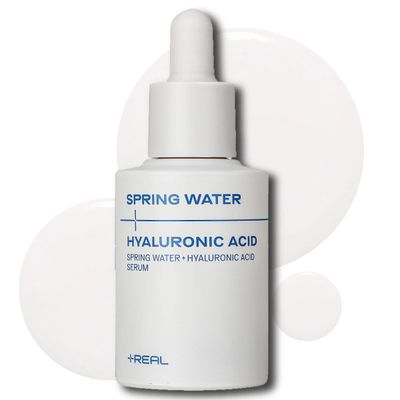 PLUSREAL Spring Water Hyaluronic Acid Serum, 1.01 fl.oz.Lightweight Deep Hydrating Face Serum to Prevent Cracky, Cakey Makeup