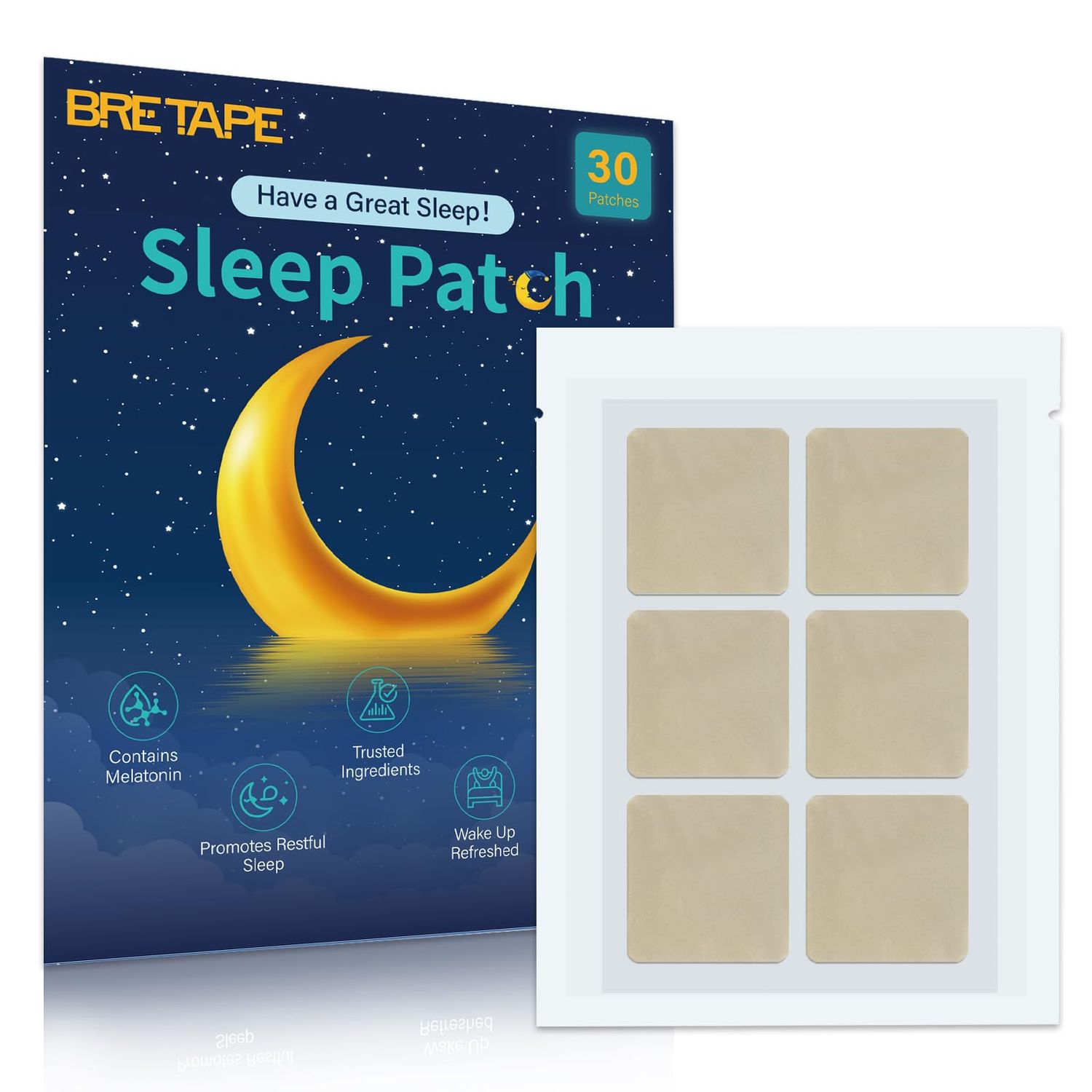 Bretape Sleep Patches for Adults - 30 Count Natural Herbal Patch with Valerian Root Melatonin - Nighttime Relaxation Support, Easy-to-Use Hypoallergenic (External Use Only) A01