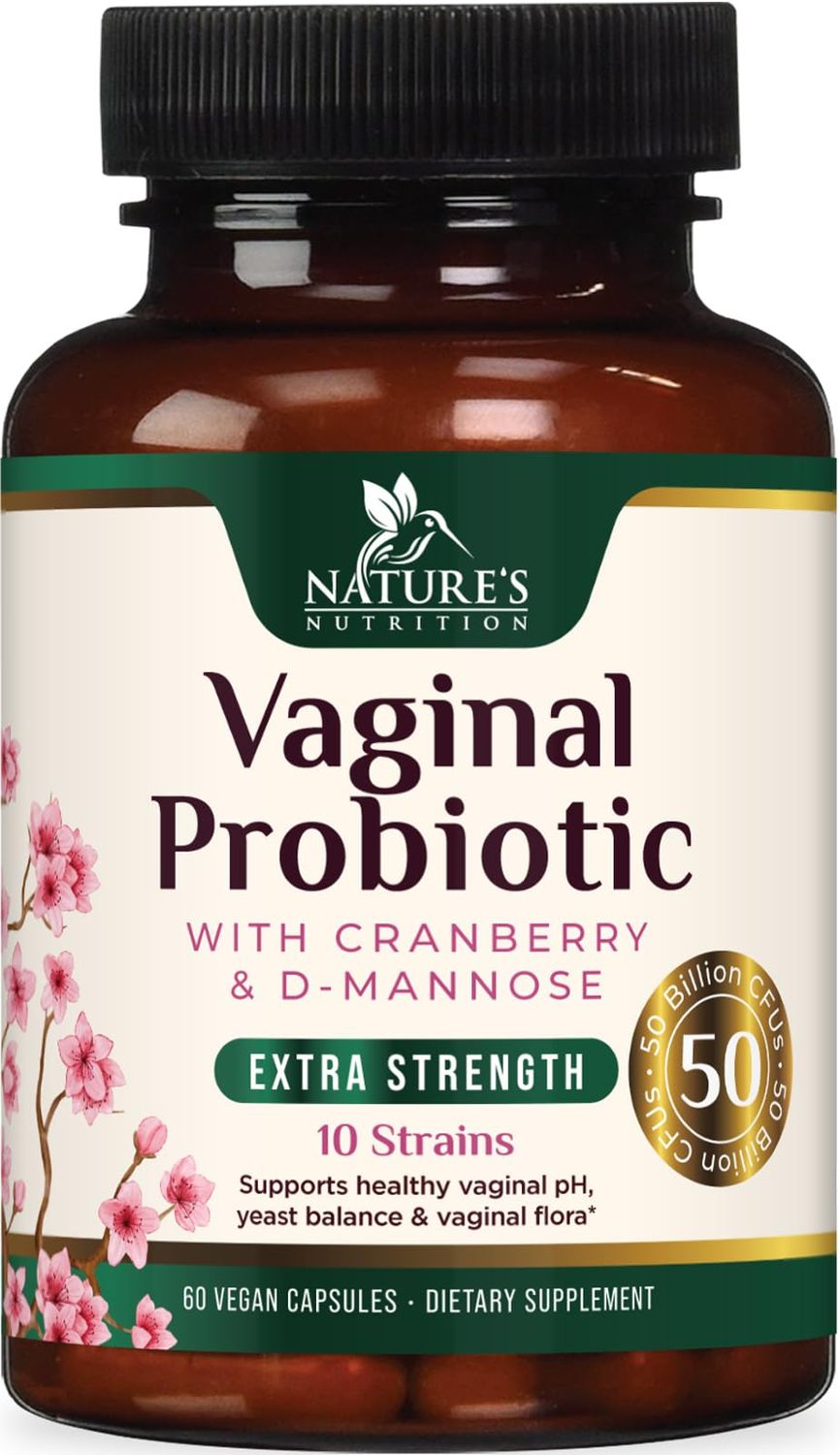 Vaginal Probiotics for Women pH Balance, Digestive, UT Feminine Health Support - 50 Billion CFU, 10 Probiotic Strains, Prebiotics, Cranberry - Supports Healthy Vaginal Odor Flora - 60 Capsules