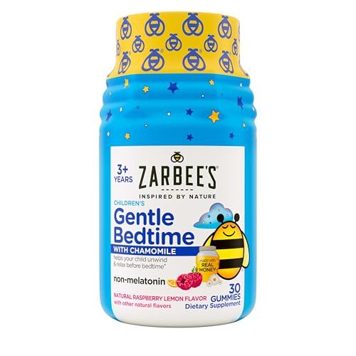 Zarbee&#39;s Gentle Bedtime Gummies for Kids - Melatonin-Free Blend of Natural Honey, Raspberry Lemon, and Chamomile Helps Children Unwind and Relax to Prepare for Sleep, 30ct