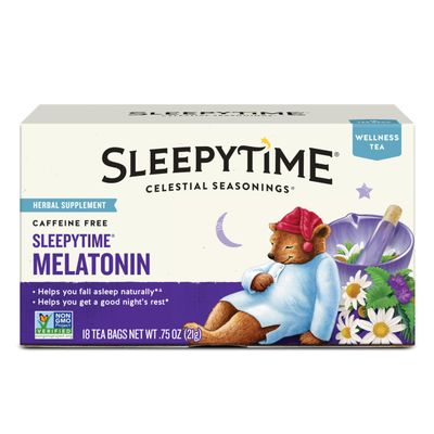 Celestial Seasonings Sleepytime Melatonin Wellness Tea, Caffeine Free, 18 Bags (Pack Of 6)