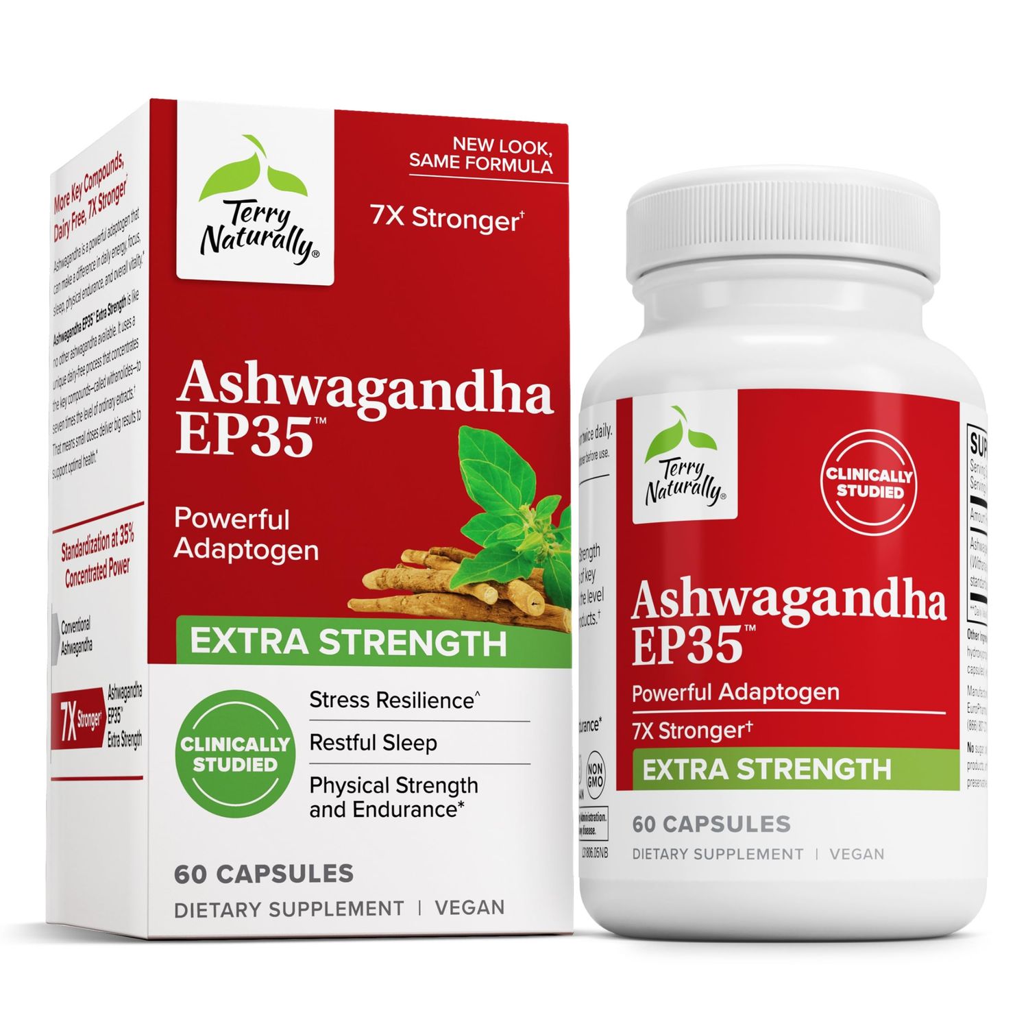 Terry Naturally Ashwagandha EP35 Extra Strength - Herbal Supplement for Sleep Support - Aid Healthy Stress Response - Endurance Energy Support - 60 Capsules (60 Servings)