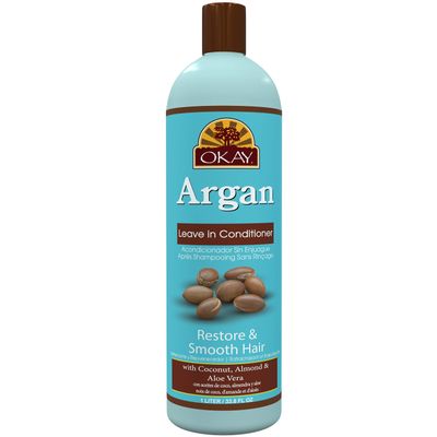 Okay Restorative Argan Leave In Conditioner Helps Restore,Hydrate and Smooth Hair Sulfate,Silicone,Paraben Free For All Hair Types and Textures Made in USA 33oz (Okay-ARGANLC33)