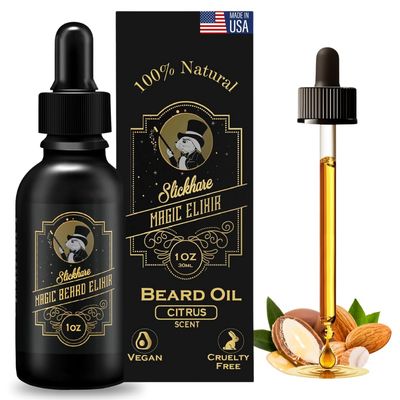 Slickhare Beard Oil for Men All Natural, Organic Beard Mustache Growth Oil For Mens 1 Fl oz Pack of 1, Made in USA Gifts for Men, Boyfriend Husband Citrus Scented Beard Softener for men