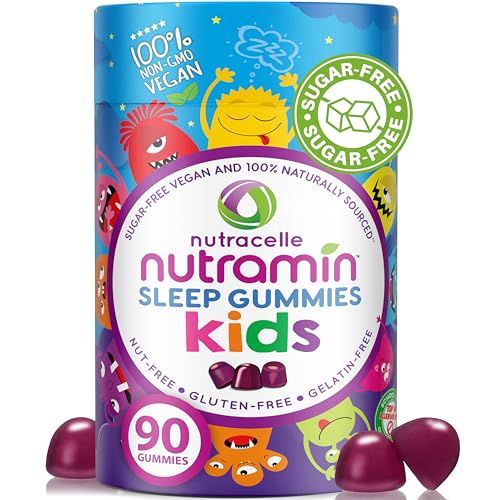 NUTRAMIN Kids Sleep Gummy - Sugar-Free Vegan - 100 Natural Sleeping Aid with Melatonin Sleep Gummies for Kids - Hypoallergenic, Halal, Kosher, Non GMO - Dark Cherry - 90 Count