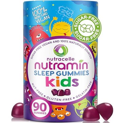 NUTRAMIN Kids Sleep Gummy - Sugar-Free Vegan - 100 Natural Sleeping Aid with Melatonin Sleep Gummies for Kids - Hypoallergenic, Halal, Kosher, Non GMO - Dark Cherry - 90 Count