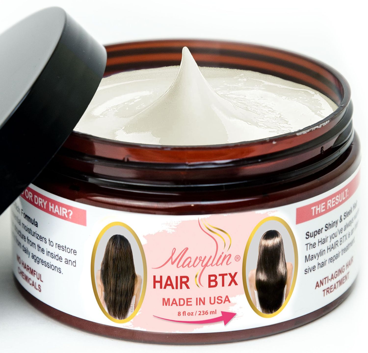 MAVYLIN Hair Mask - Formaldehyde-Free - Restores Elasticity Flexibility, Softens, Moisturizes Dry Damaged Hair (USA made 8 oz)