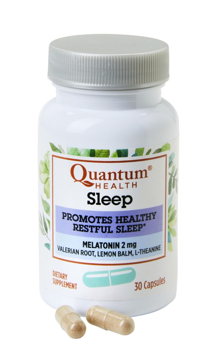 Quantum Health Sleep Melatonin 2mg Healthy Restful Sleep Support Blend with Relaxing Valerian Root, Lemon Balm L Theanine Daily Mind Body Well Being for Women Men - 30 Capsules