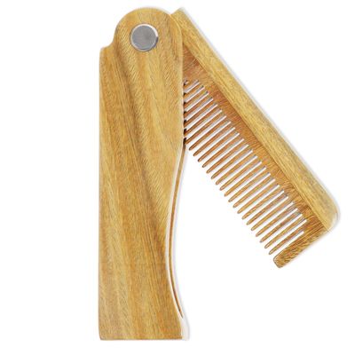 Onedor Handmade 100 Natural Green Sandalwood Fine Tooth Wooden Comb for Men Hair, Beard, and Mustache Styling Pocket Comb With Leather Case (Folding)