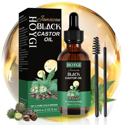HOYGI Jamaican Black Castor Oil for Hair Growth, Castor Oil Cold Pressed with Biotin for All Hair Styles 2 Fl Ozpcs