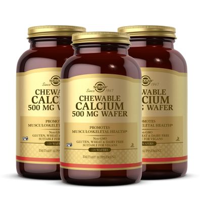 Solgar Chewable Calcium 500 mg - 120 Wafers, Pack of 3 - Promotes Musculoskeletal Health - Non-GMO, Vegan, Gluten, Wheat Dairy Free, Kosher - 180 Total Servings
