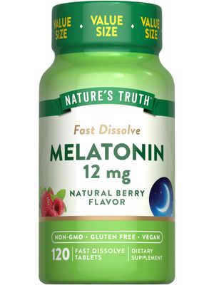 Nature&#39;s Truth Melatonin Tablets 12mg 120 Count Natural Berry Flavor Fast Dissolve Vegan, Non-GMO Gluten Free Supplement