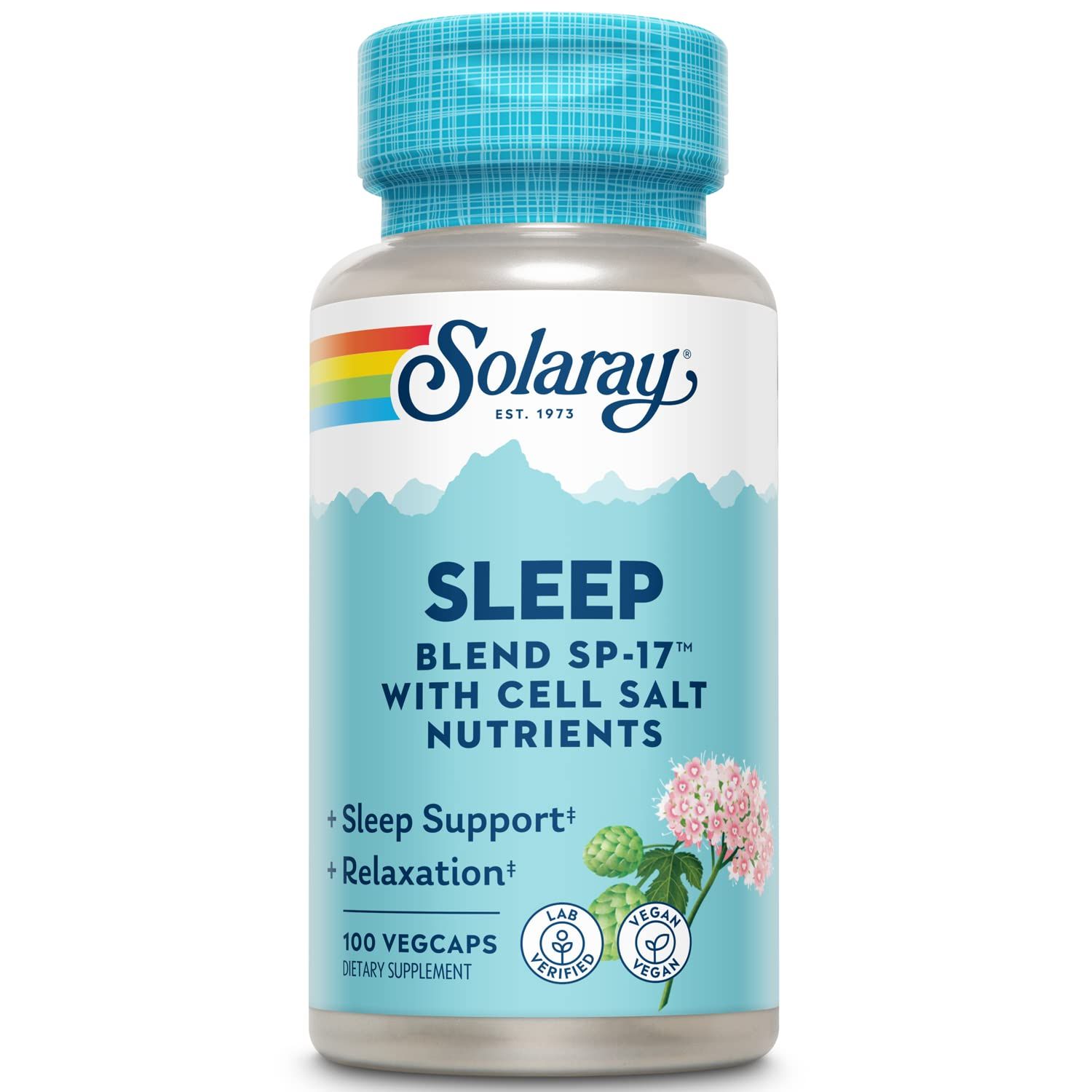 SOLARAY Sleep Blend SP-17 Herbal Blend wCell Salt Nutrients to Help Support Healthy Sleep Relaxation Non-GMO, Vegan 100 VegCaps