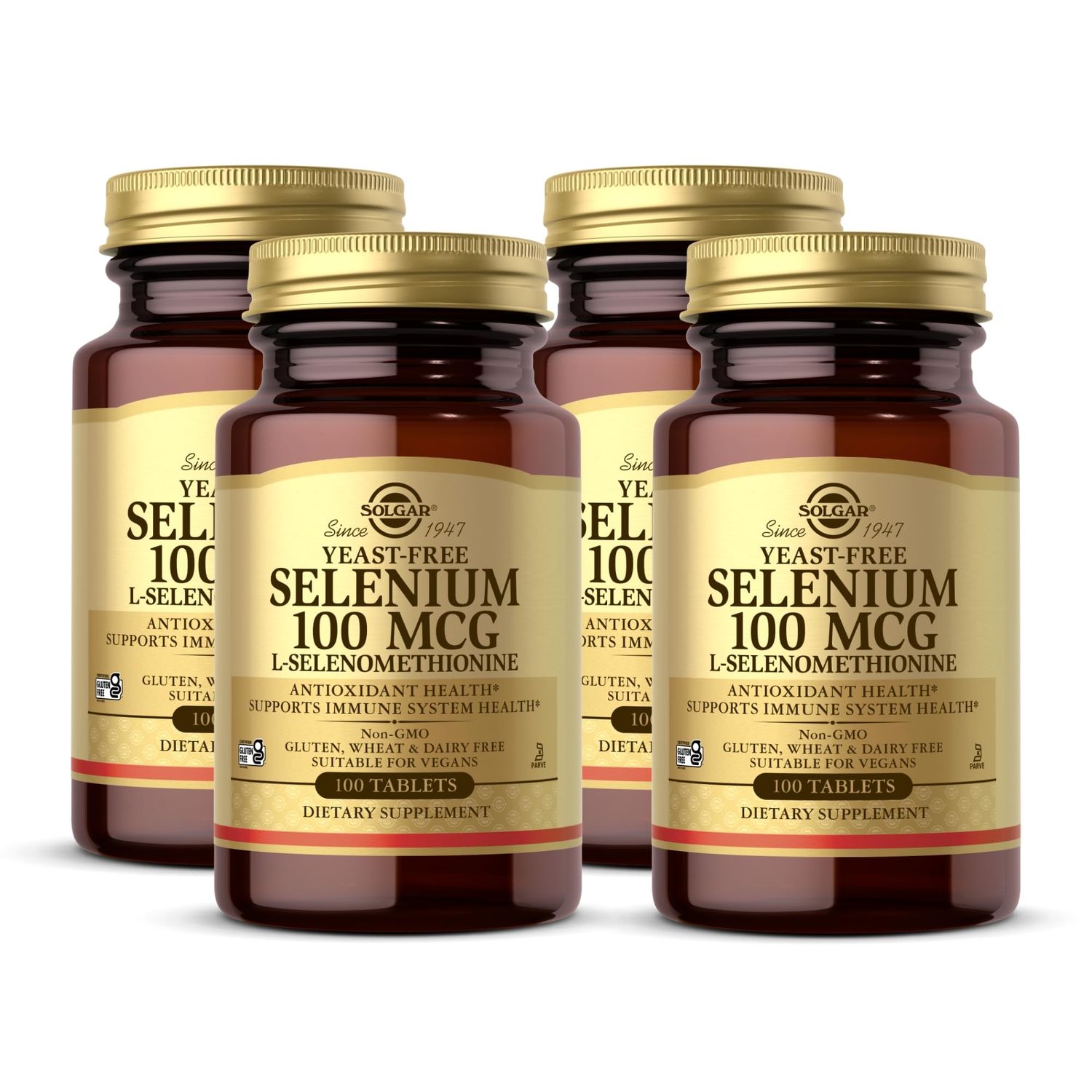Solgar Yeast-Free Selenium 100 mcg - 100 Tablets, Pack of 4 - Supports Antioxidant Immune System Health - Non-GMO, Gluten Free, Dairy Free, Kosher - 400 Total Servings