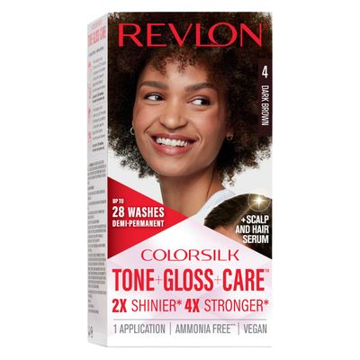 Revlon ColorSilk Tone Gloss Care Demi Permanent Hair Color, Dye Kit with Leave-In Scalp and Haircare Serum, 2x Shinier, 4x Stronger, 4 Dark Brown, 4.5 fl oz