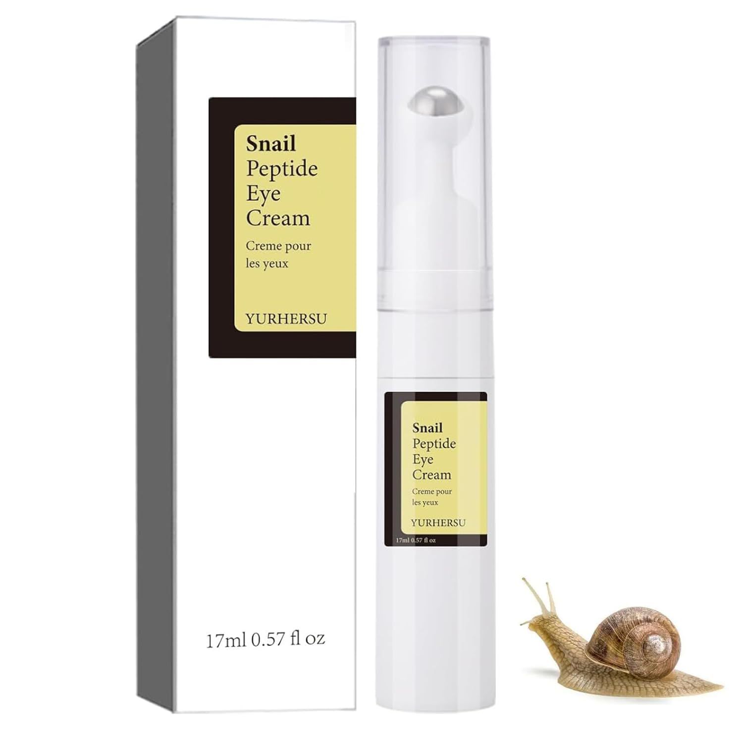 YURHERSU Snail Peptide Eye Cream Non-Sticky Snail Mucin Eye Care Hydrating Essence with 360 Massage Ball for Reducing Dark CirclesPuffinessFine Lines, Moisturizing, Firming, Adding Skin Elasticity