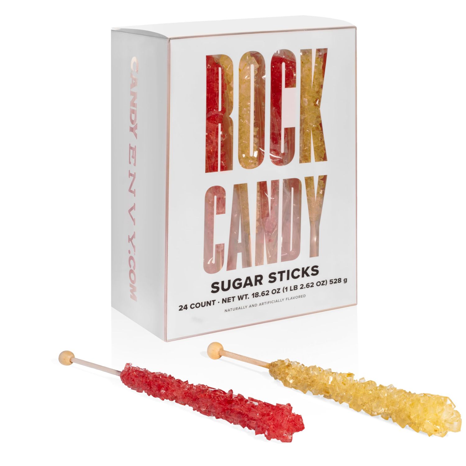 Gold and Red Rock Candy Sugar Sticks - 24 Individually Wrapped Candy - Original Sugar Strawberry Flavored