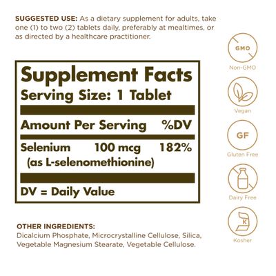 Solgar Yeast-Free Selenium 100 mcg - 100 Tablets, Pack of 4 - Supports Antioxidant Immune System Health - Non-GMO, Gluten Free, Dairy Free, Kosher - 400 Total Servings