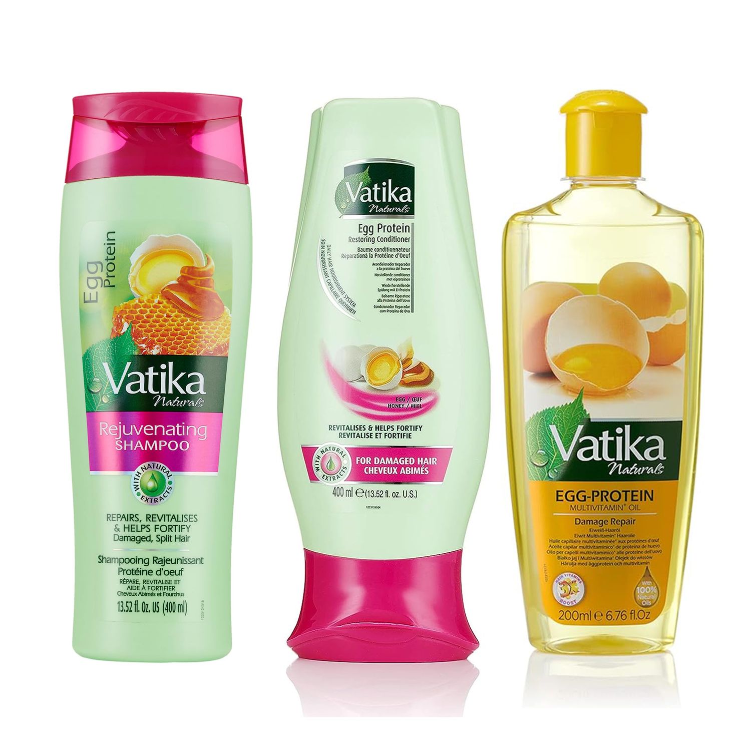 Dabur Vatika Naturals Shampoo, Conditioner and Hair Oil Set (Egg Protein) - 400 400 300ml