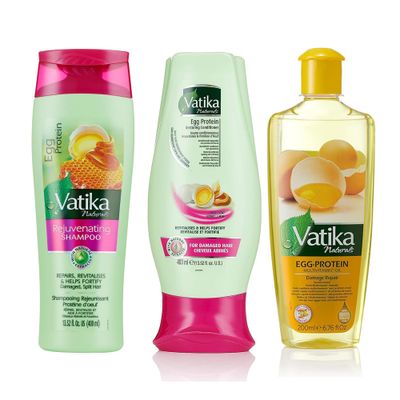 Dabur Vatika Naturals Shampoo, Conditioner and Hair Oil Set (Egg Protein) - 400 400 300ml