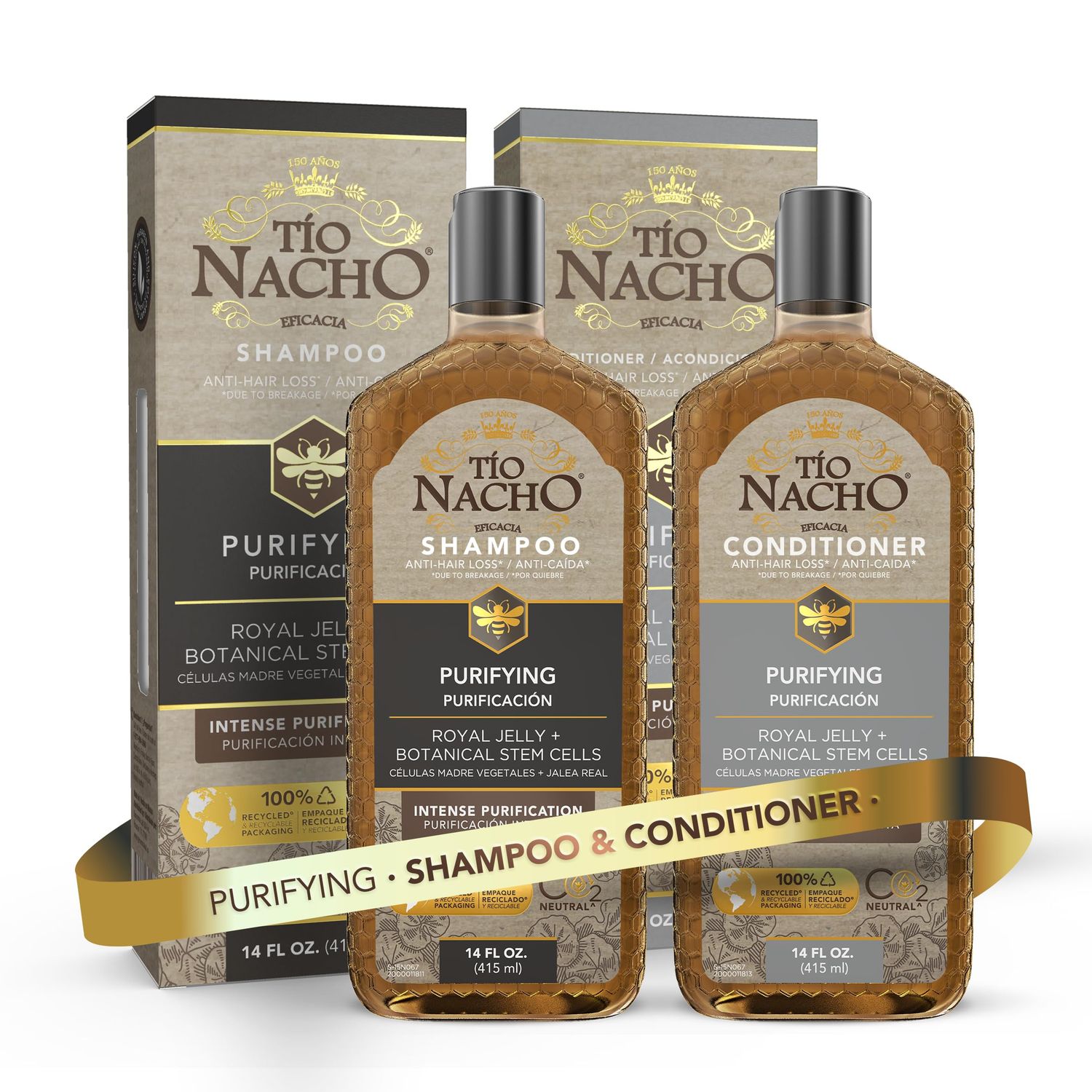 Tio Nacho Purifying Shampoo and Conditioner Set, Royal Jelly, Infused with Botanical Stem Cells for Intense Hair and Scalp Purification Detoxifying Balance, 28 Fluid Ounces