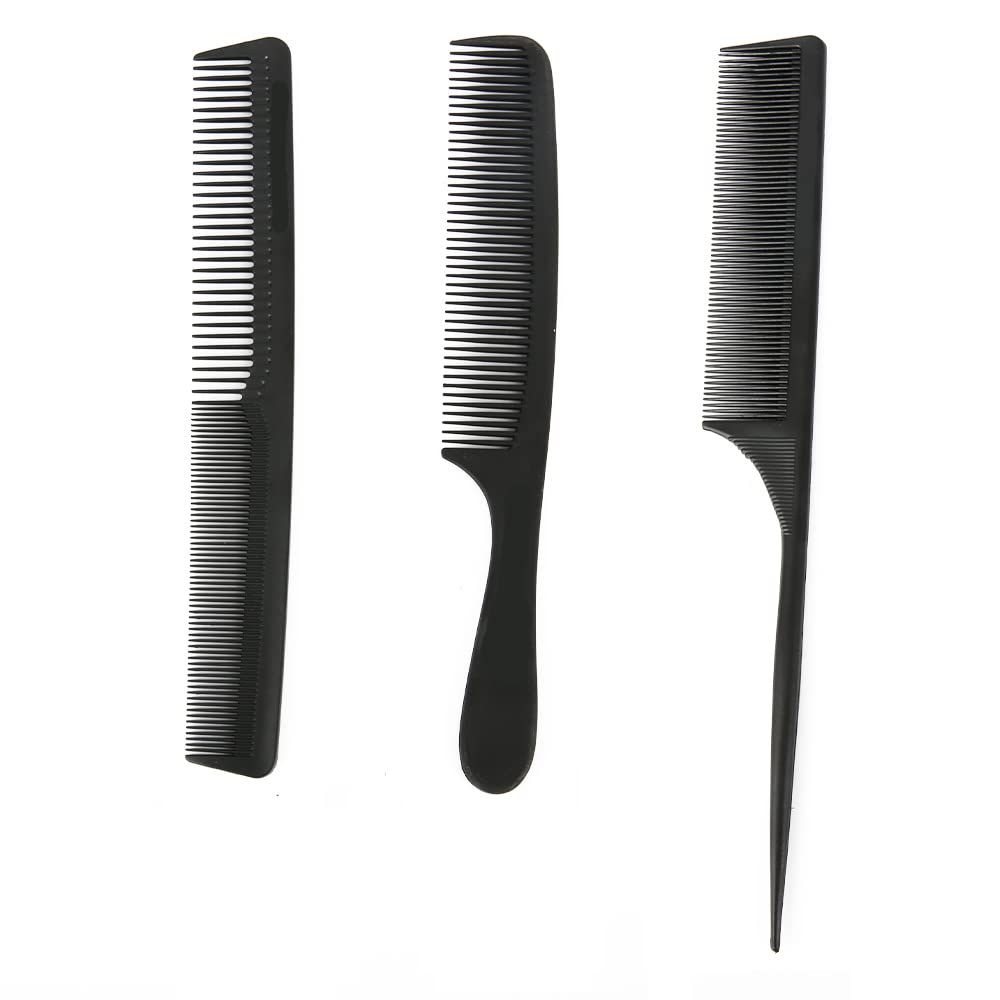 3 Piece Professional Comb Set Black, Fine Pro Tail Combs, Dresser Hair Comb Styling Comb, Premium Grade for Men and Women, Parting Teasing and Styling