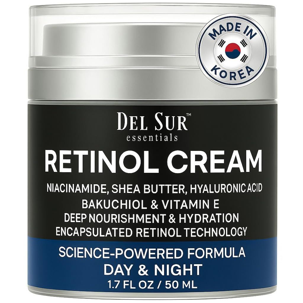 DEL SUR Retinol Cream for Face 50ml - Anti-Aging Night Moisturizer with Hyaluronic Acid, Bakuchiol Niacinamide - Korean Retinol Cream for Wrinkles, Fine Lines Dark Spots 50ml