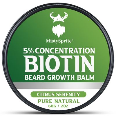 5 Concentration Biotin Beard Balm for Men Conditioning Beard Wax - Made with Castor Oil Natural and Organic Ingredients - Hydrates Thickens Facial Hair Growth- 2 Ounce Tin (Citrus Serenity