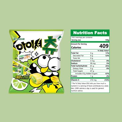 Korean Snack Super Sour Chewing Candy, Fruit Flavor, Individually Wrapped, 193.5g (6.82oz), Pack of 1 (Lemon Lime)