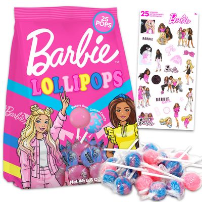 25 Barbie Lollipops Individually Wrapped Party Favor Bag - Barbie Hard Candy Suckers 25 Pack for Kids, Girls Birthdays Sweets Treats, Pinata, Stickers - Assorted Pop Flavors