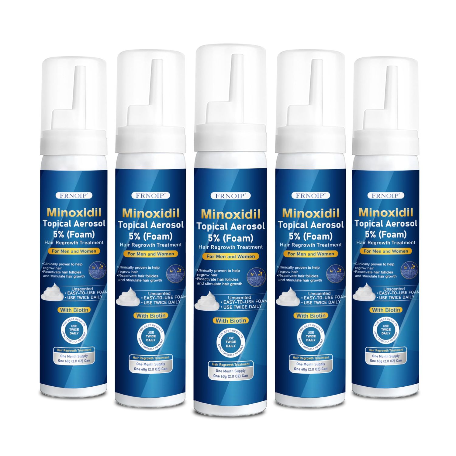 5 Minoxidil Foam 5 PCS for Men - Infused with Biotin, Hair Regrowth Treatment for Longer, Fuller Hair and Beard (5-6 Month Supply)