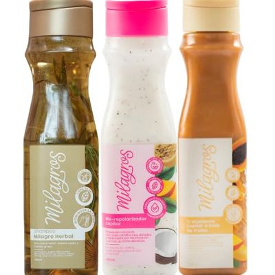 Generic Milagros Colombian Hair Care Products - Shampoo de Romero, Biorepolarizador, Mascarilla de Frutas - 3 Pack - 15 Ounce Each - 100 Natural, Hair Growth, Strengthening, and Repair, Brown