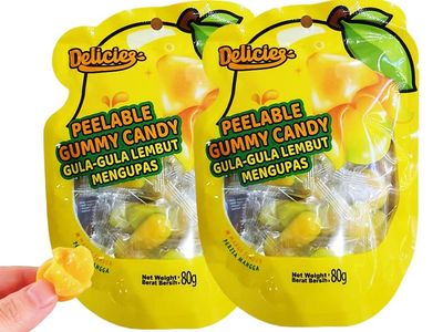 Delicies Peelable Gummy Candy - super soft chewy fruity gummy (Pack of 2, Mango Flavor)