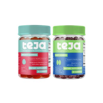 TEJA Immunity and Sleep Support Variety Pack Gummy Vitamins for Teens and Adults, Daily Immune Support, Melatonin Chewable, Vitamins C, D, Zinc, Low Sugar, Teen Health, 30 Gummies (2 Pack)