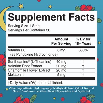 Sleep Dissolving Strips by MaryRuth's L Theanine Chamomile Flower Melatonin 5mg Valerian Root Vitamin B6 Sugar Free Cranberry Flavor Vegan Gluten Free Dairy Free 30 Count
