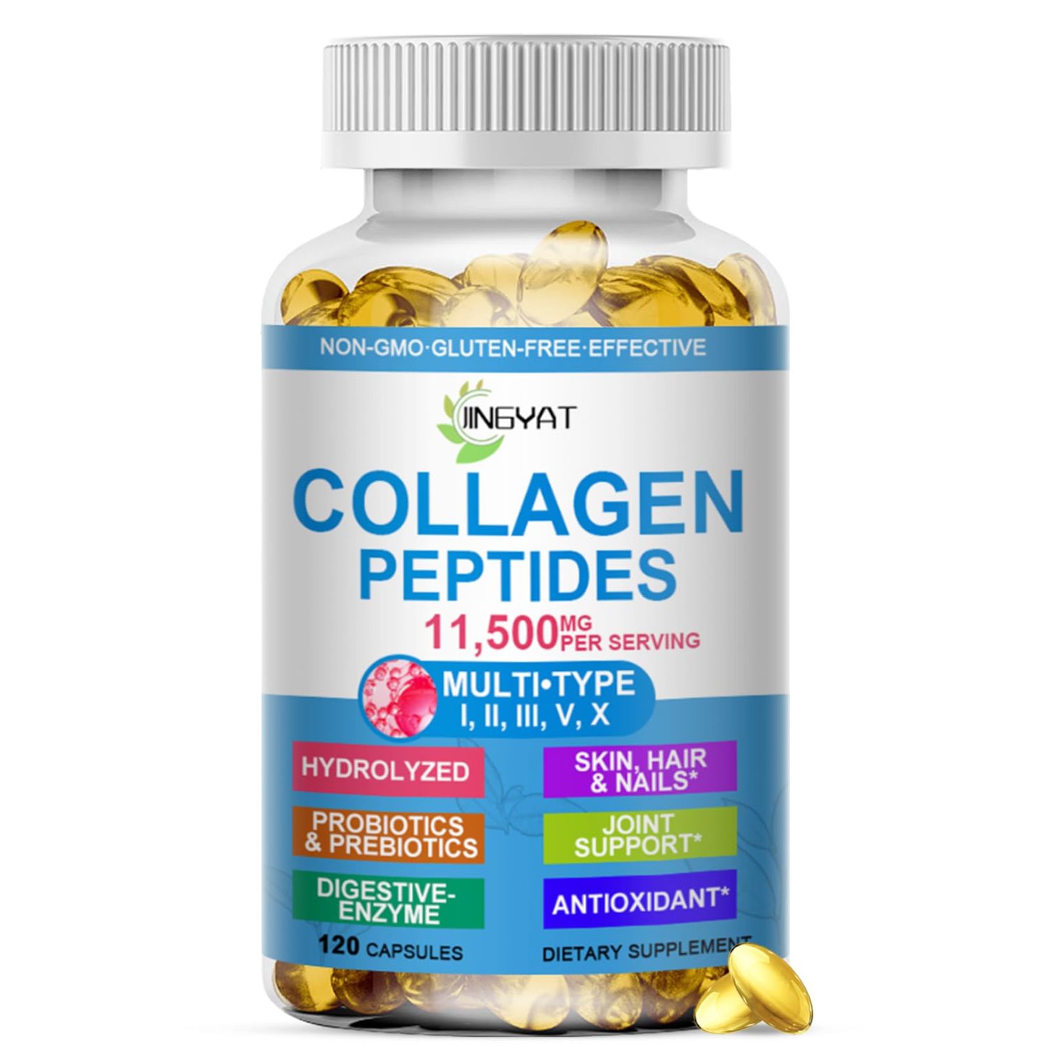 Collagen Peptides Softgels, Multi Collagen Peptides w Glucosamine Chondroitin MSM Biotin, Hydrolyzed Collagen Peptides Complex for Women Supports Skin Hair Nail Joints Bones Gut Health, Non-GMO