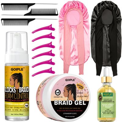 Extra Hold Braiding Kit - Smoothing Gel for Twists, Locs, Braids, Cornrows, High Shine Long Lasting Braid Mousse Foam, and Bonnet Tool