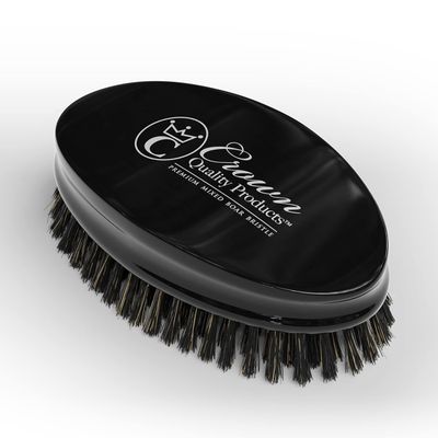 Ultimate Beard Hairbrush - Designed for Beards - Medium-Firm Mixed Boar Bristle, All Purpose Compact Detailing Brush, Solid Maple, High Gloss Black Finish, Silver Engraved by Crown Quality Products