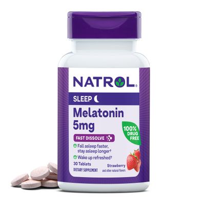 Natrol Melatonin Fast Dissolve Tablets, Helps You Fall Asleep Faster, Stay Asleep Longer, Easy to take, Dissolves in Mouth, Strengthen Immune System, Strawberry Flavor, 5mg, 30 Count