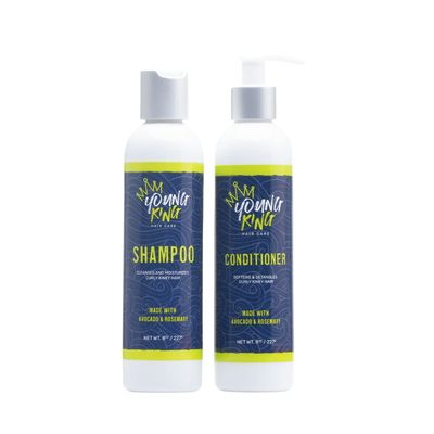 YOUNG KING HAIR CARE Shampoo and Conditioner Set for Kids Hair Wash and Detangle Natural Curls Made with Shea Butter, Coconut and Rosemary Oil 8 oz Each