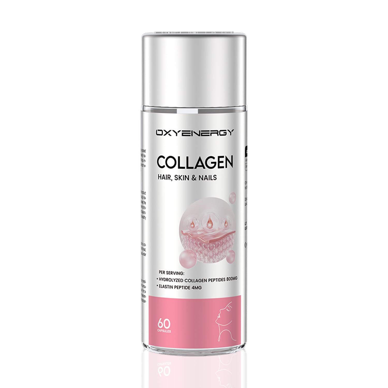 OxyEnergy Collagen Peptides Capsules for Women, 800mg Hydrolyzed Collagen(Types I) Supplements with Elastin Peptides, 60 Collagen Pills to Promotes Hair, Nail, Skin, Colgeno en Capsulas