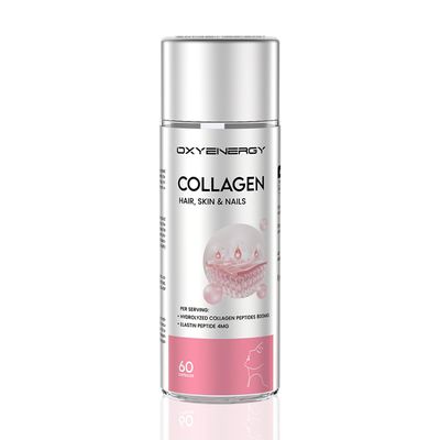 OxyEnergy Collagen Peptides Capsules for Women, 800mg Hydrolyzed Collagen(Types I) Supplements with Elastin Peptides, 60 Collagen Pills to Promotes Hair, Nail, Skin, Colgeno en Capsulas
