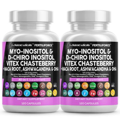 Myo-Inositol D-Chiro Inositol 2050mg Fertility Supplement 40:1 Ratio - Prenatal Vitamins for Women with Ashwagandha Maca Root Vitex Chasteberry Iron DHA Folic Acid DIM Zinc - 2Pack