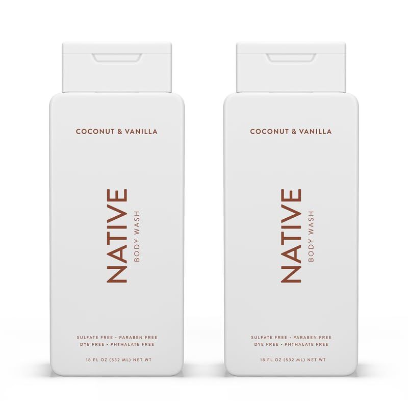 Native Body Wash Contains Naturally Derived Ingredients For Women Men, Sulfate, Paraben, Dye Free Leaving Skin Soft and Hydrated Coconut Vanilla 18 oz - 2 Pk