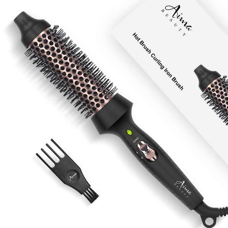 Aima Beauty Thermal Brush, 1.3"35mm Volumizing Brush Makes Hair Silky Smooth, Ionic Hot Brush Create Smooth Shiny Loose Curls, Fast Heating, Dual Voltage, 60Mins Auto Shut down, Black