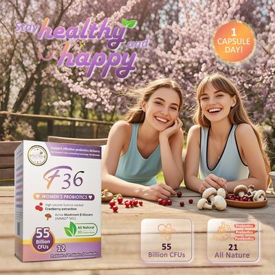 F36 Probiotics 55 Billion CFU Support Vaginal, Immune, Digestive, PH Balance. Promote Sleep and Relief Allergy. All Natural Ingredients with -Glucan, Cranberry - 30 Capsules