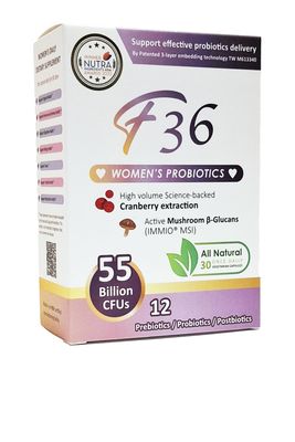 F36 Probiotics 55 Billion CFU Support Vaginal, Immune, Digestive, PH Balance. Promote Sleep and Relief Allergy. All Natural Ingredients with -Glucan, Cranberry - 30 Capsules