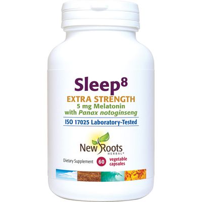 NEW ROOTS HERBAL - Sleep8 Extra Strength (60 Veg Caps) Herbal Supplement with Melatonin, Magnesium, Chamomile and Passionflower Non-Habit Forming Fall Asleep Faster, Stay Asleep Longer